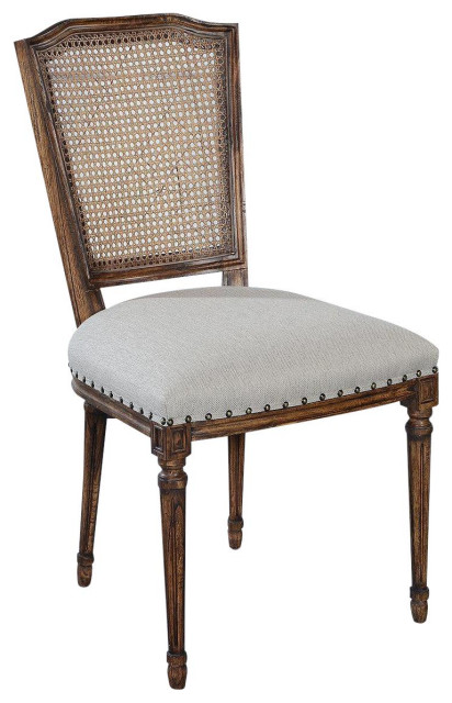 Side Chair Ellen Dining Accent Rustic Pecan Wood Cane Back Beachwood