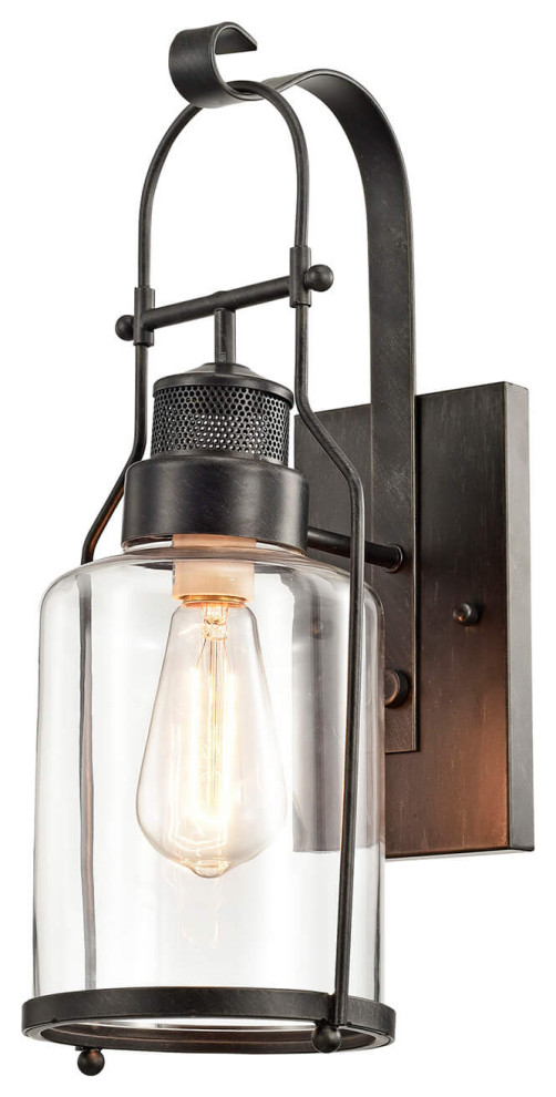 Helen Antique Black Finish Rustic Wall Sconce Lantern Industrial