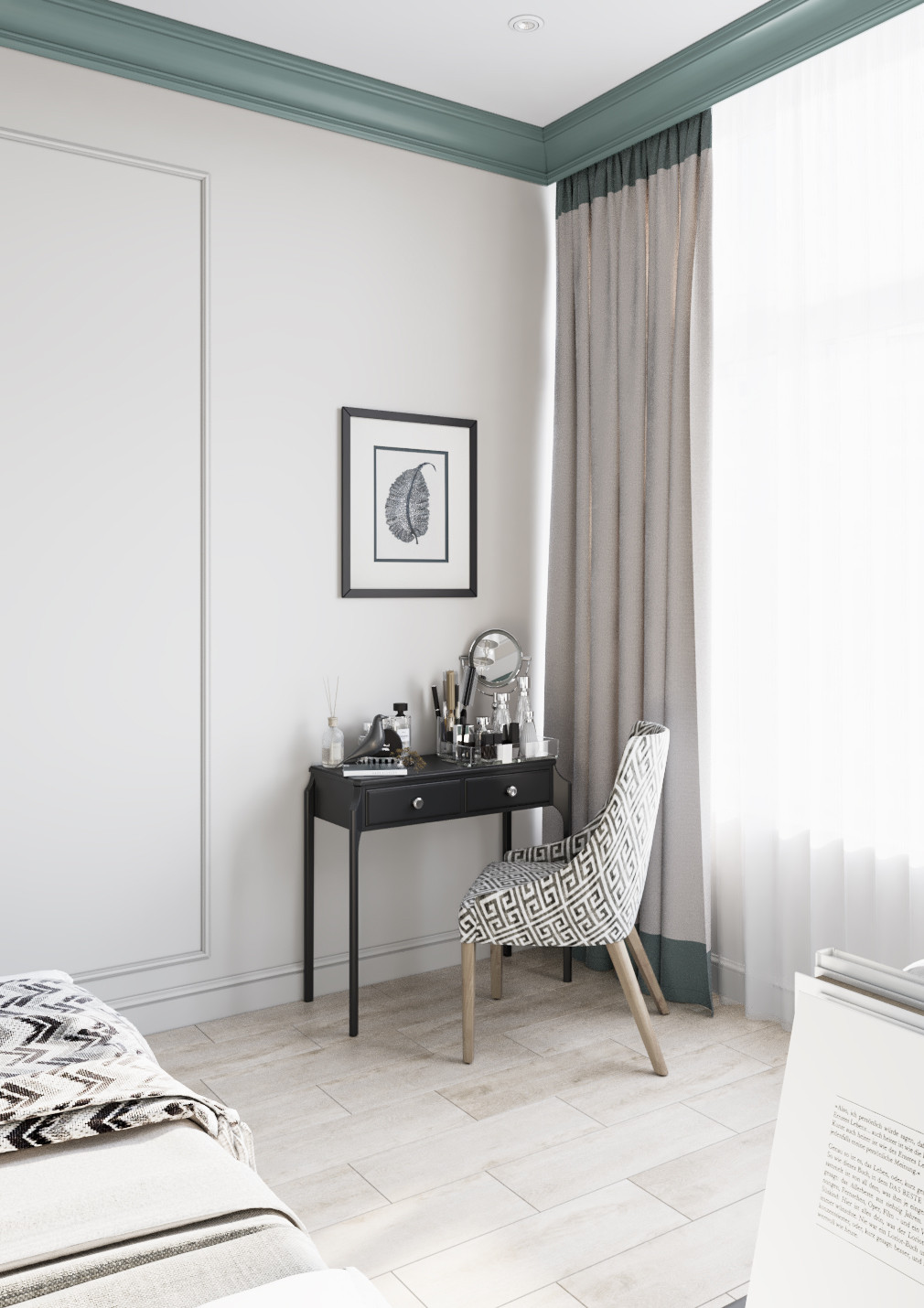 Дизайн интерьера в неоклассике с зелеными акцентами