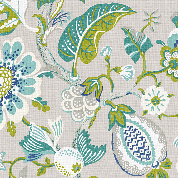 Blue and Gray Whimsical Floral Outdoor Fabric