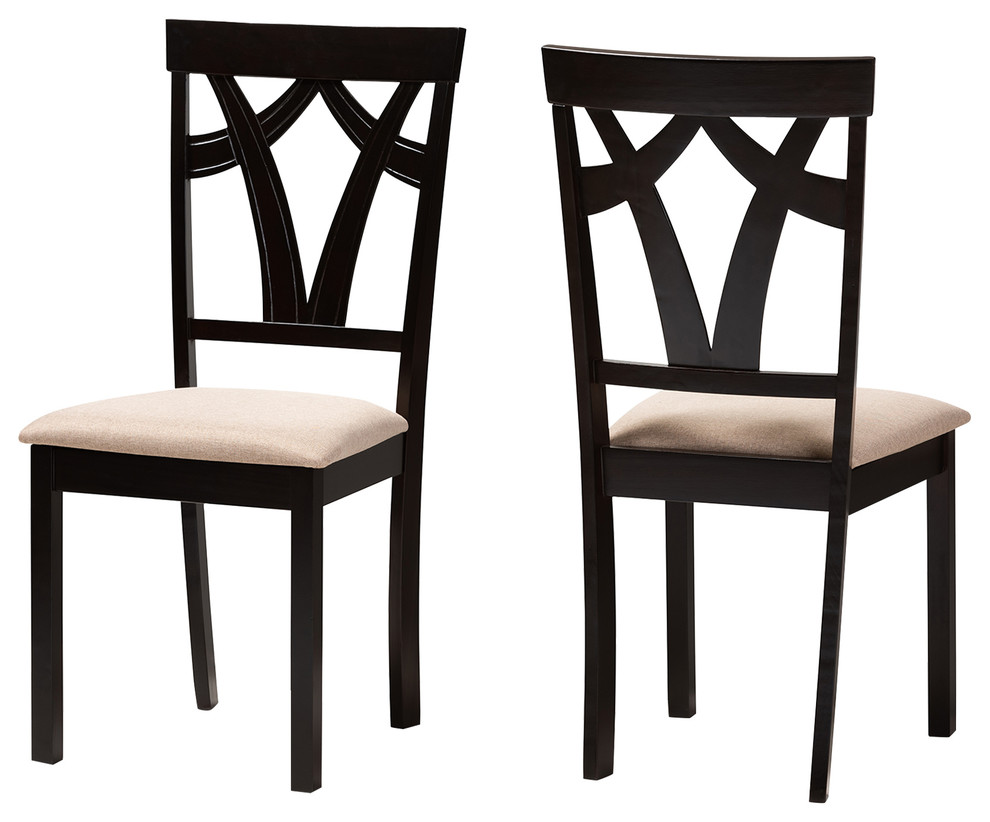 Natia Contemporary Sand Upholstered and Espresso Brown Dining Chair