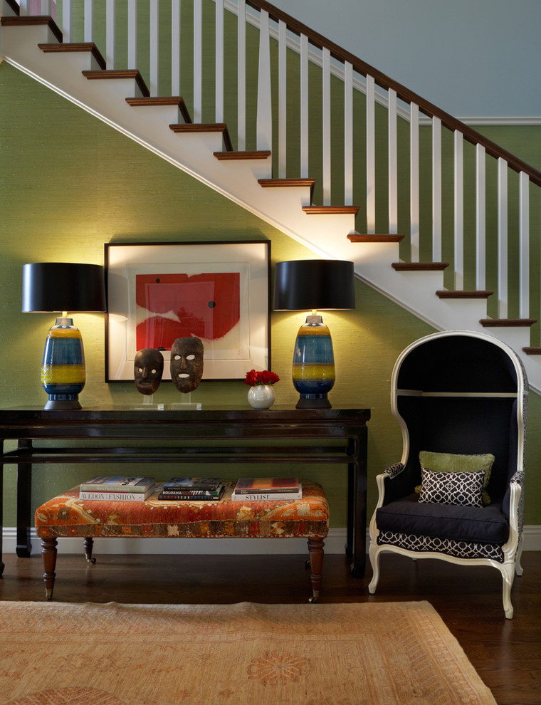 Inspiration for an eclectic foyer in Los Angeles with green walls.