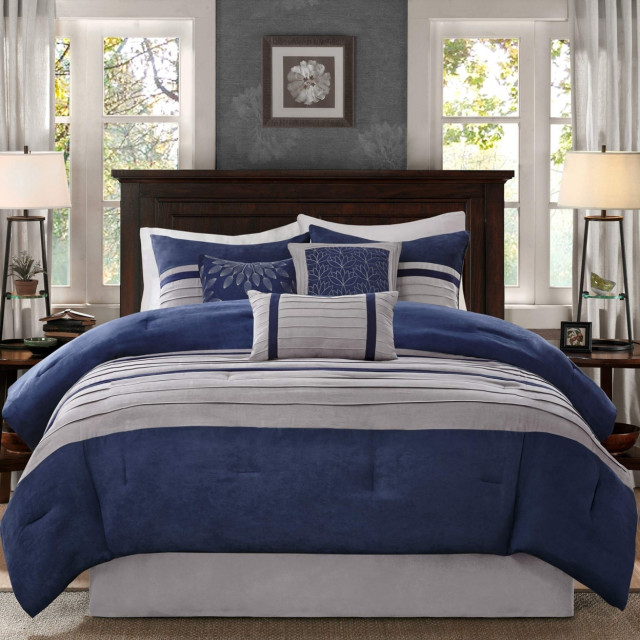 Madison Park Mp102263 Palmer 7Piece Comforter Set Queen Blue