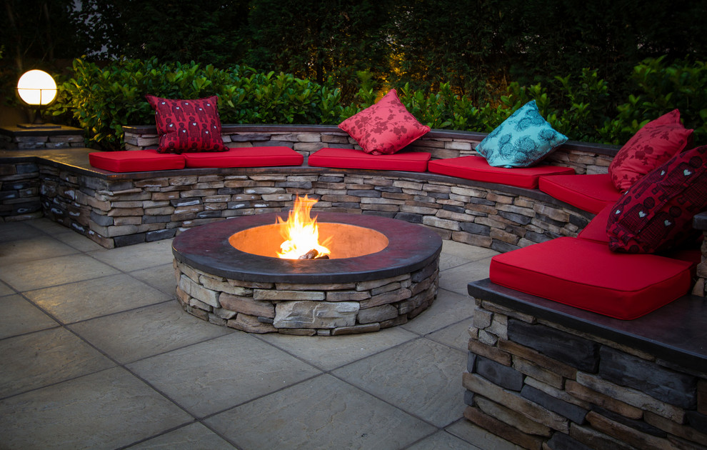 Patio - rustic backyard concrete paver full sun patio idea