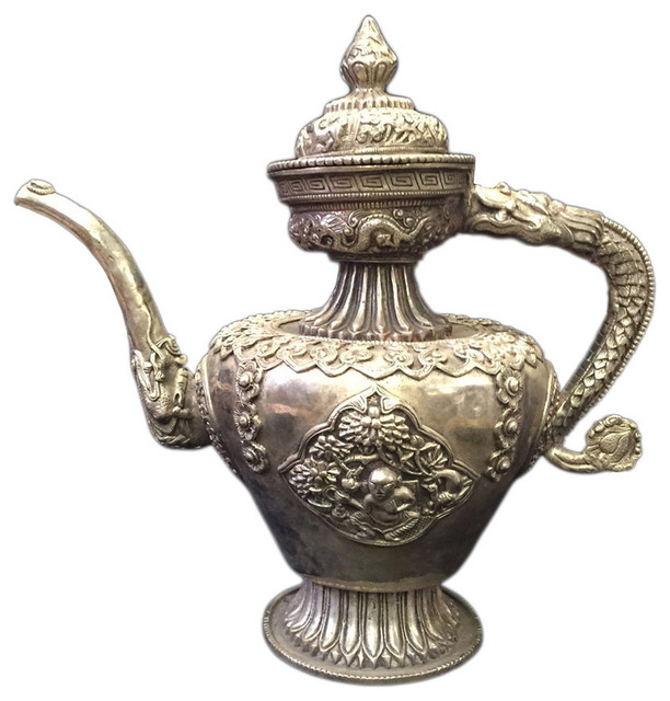 Golden Lotus Tibetan Silver Coated Flagon Tea Pot View in Your Room! Houzz