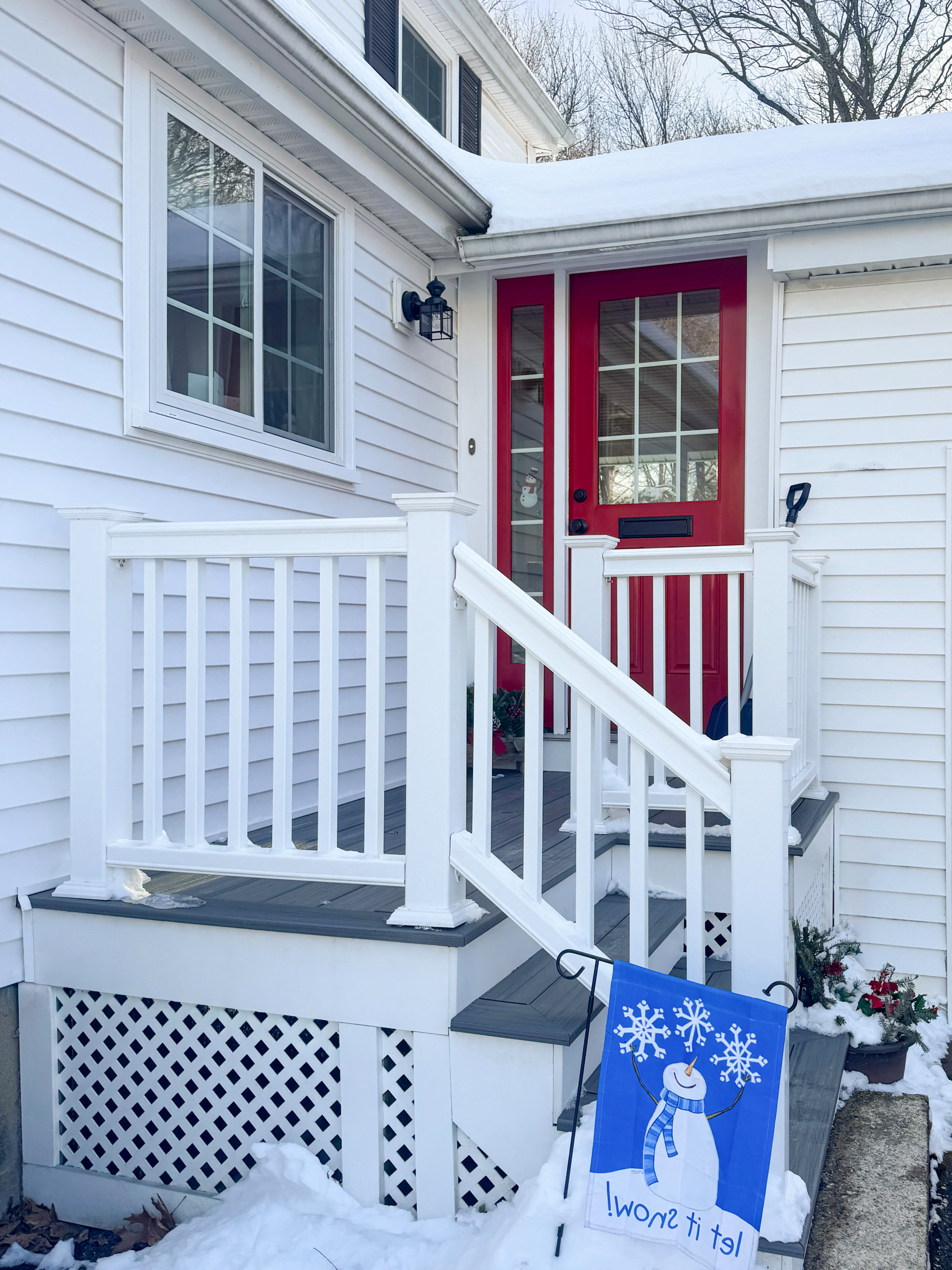 This is of a mid-sized transitional porch design in Wakefield MA by Design 1 Kitchen & Bath