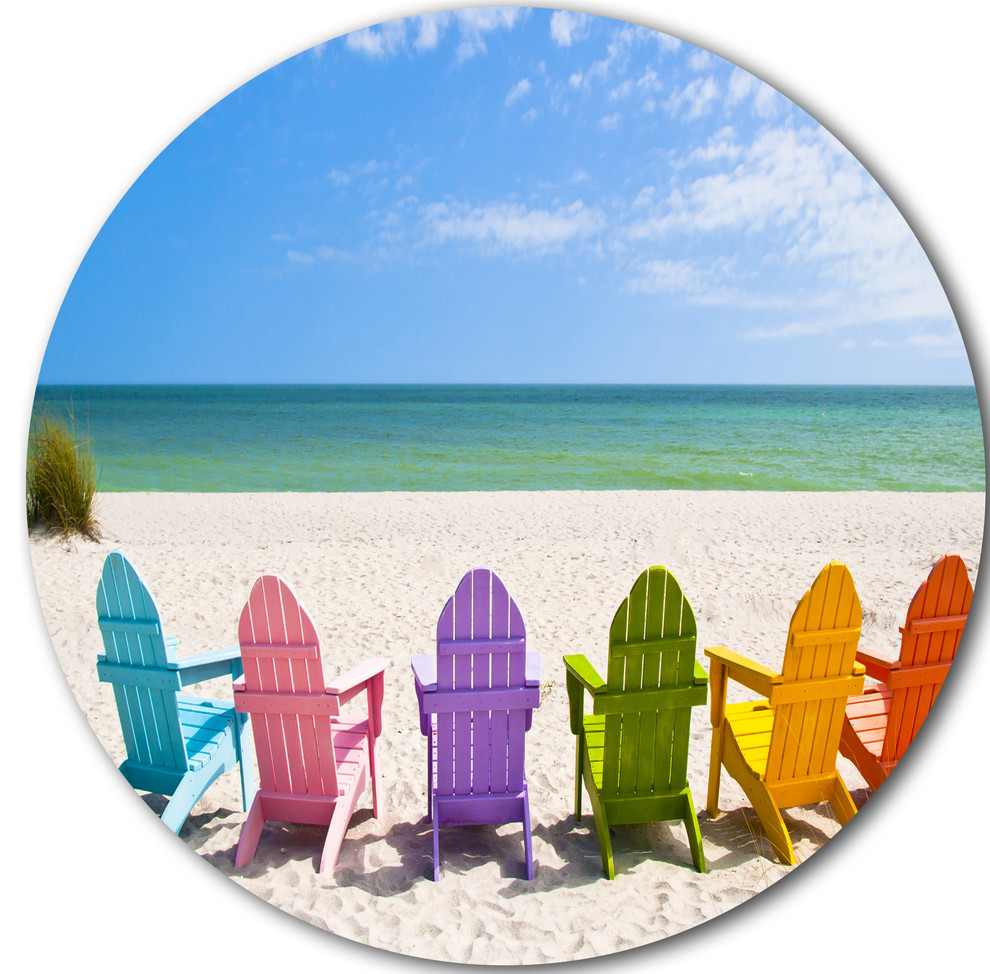 Adirondack Beach Chairs, Seashore Photo Disc Metal Wall Art, Disc of 11
