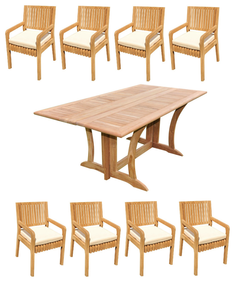 9Piece Outdoor Patio Teak Dining Set 69" Warwick Table, 8 Maldives