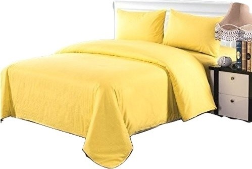 3-Piece 100% Cotton Solid Yellow Duvet Cover Set