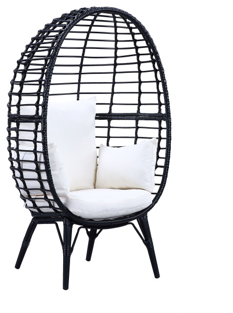 Acme Penelope Patio Lounge Chair In Light Gray Fabric & Black Finish 