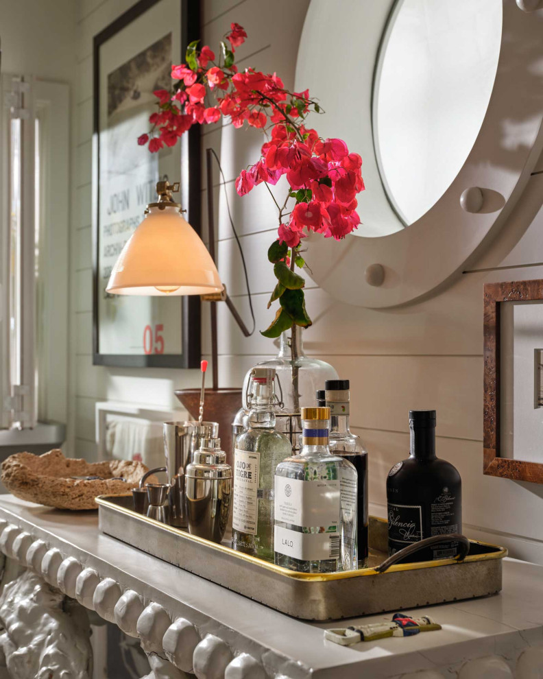 Inspiration for a coastal home bar remodel in Los Angeles