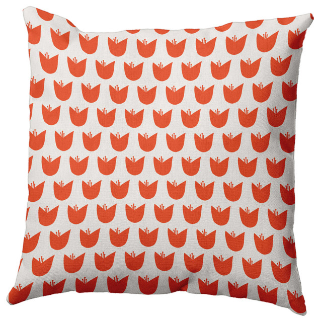 16" x 16" Simple Tulip Design Decorative Indoor Pillow, Bright Orange