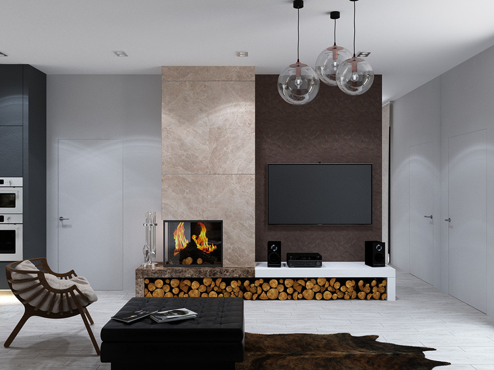 Гостиная с камином в частном доме