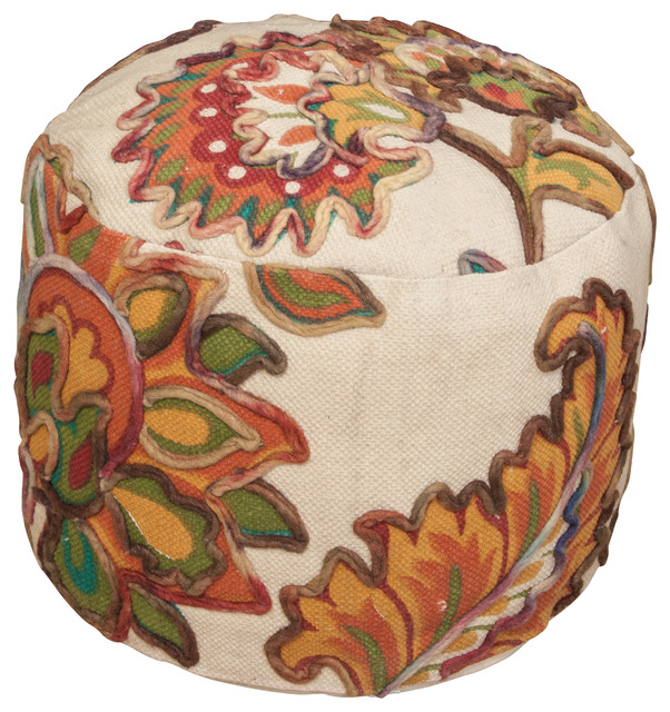 Florence Embroidered Multi-Colored Pouf Ottoman - Modern - Floor ...