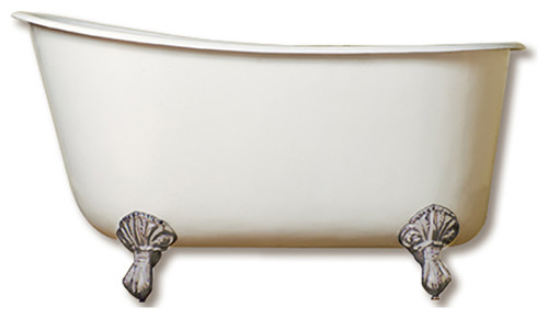 54" Cast Iron Swedish Tub Without Faucet Holes "Gentry", Brushed Nickel Feet
