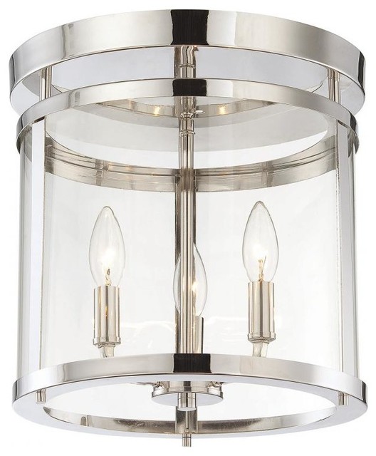 Three Light English Bronze Clear Glass Drum Shade SemiFlush Mount