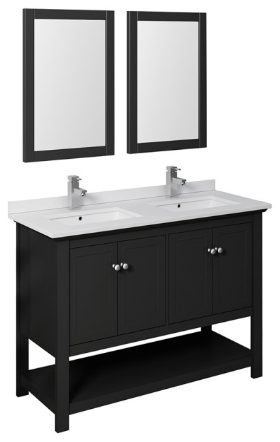 Fresca Manchester 48" Black Traditional 2-Sink Vanity Mirrors FVN2348BL-D