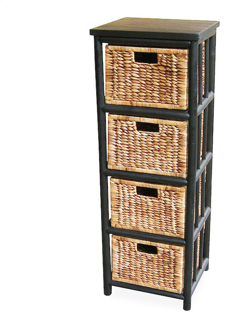 Bamboo Open Sided Storage Cabinet With 4 Baskets Asian Storage