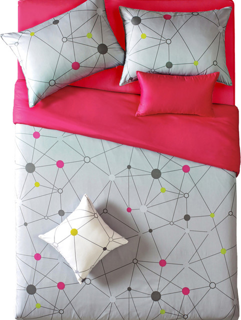 Houzz Silver Fern Decor Reversible Gray And Hot Pink Geo Reversible Gray And Hot Pink Geo Queen Duvet Cover Set Twin Contemporary