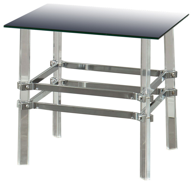 Benzara Square Glass and Metal End Table with Tubular Legs, Silver and ...
