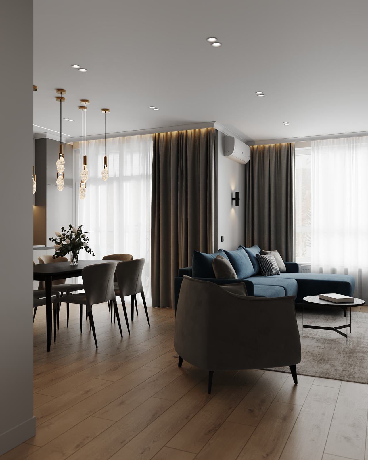 Кухня-гостиная (четырехкомнатная квартира в ЖК "Илмари", Пенза)