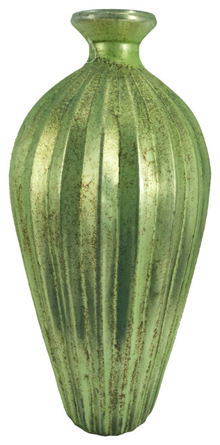 Short Necked Vase, With Shiny Metallic Green, 10"x20"