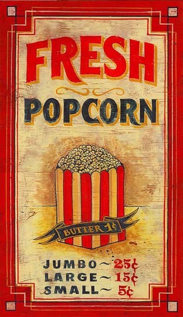 Popcorn Vintage Wooden Sign, 15"x26"