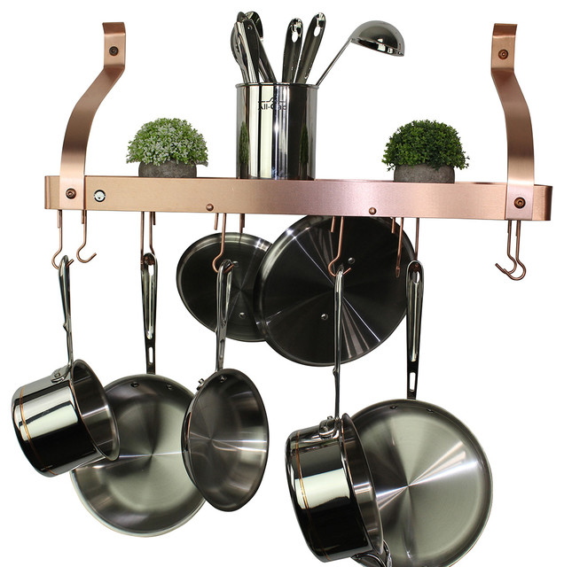 Enclume 24" Bookshelf Wall Rack with Curved Arm And 12 Hooks, Brushed