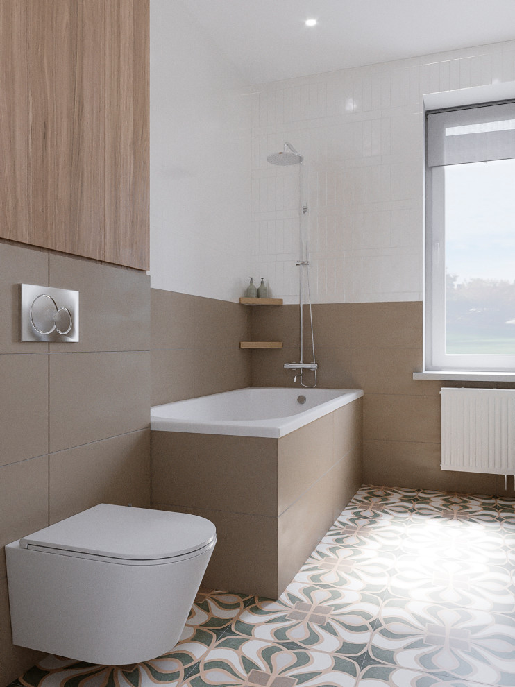 Современный интерьер дома с акцентами лестного цвета