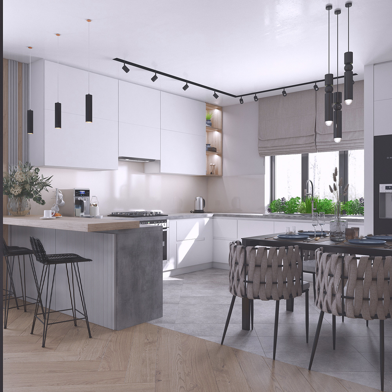 Интерьер первого этажа частного дома