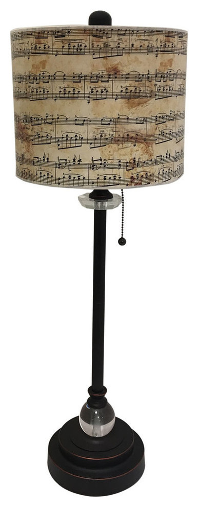28" Crystal Buffet Lamp With Musical Notes Shade, Oil Rubbed Bronze, Single