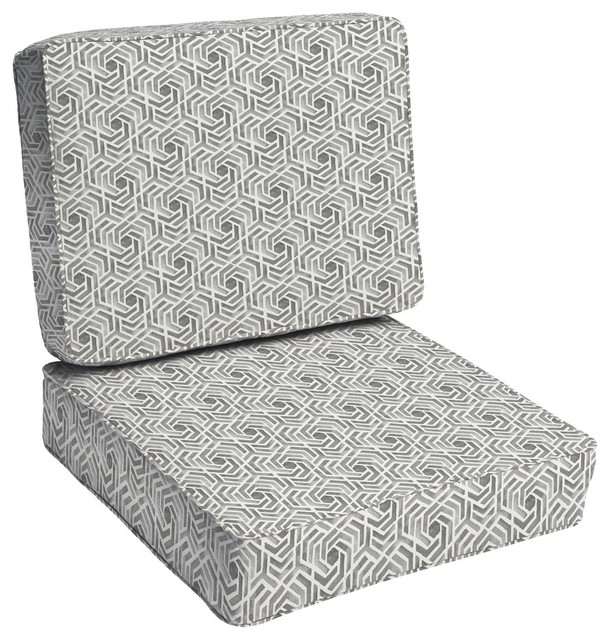 Soren Gray/White Geometric Outdoor Chair Cushion, Corded - Contemporary ...