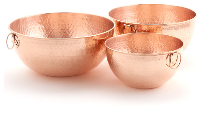 Solid Copper Stone Hammered Beating/Mixing Bowls, 3 Piece Set