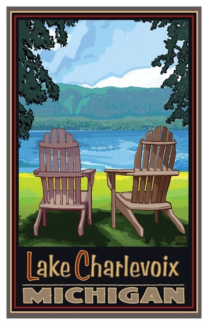 Joanne Kollman Lake Charlevoix Adirondack Chairs Art Print