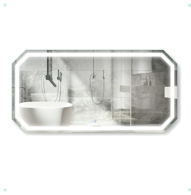 LED Lighted Octagon Wall Mount Bathroom Mirror With Defogger Modern Bathroom Mirrors by