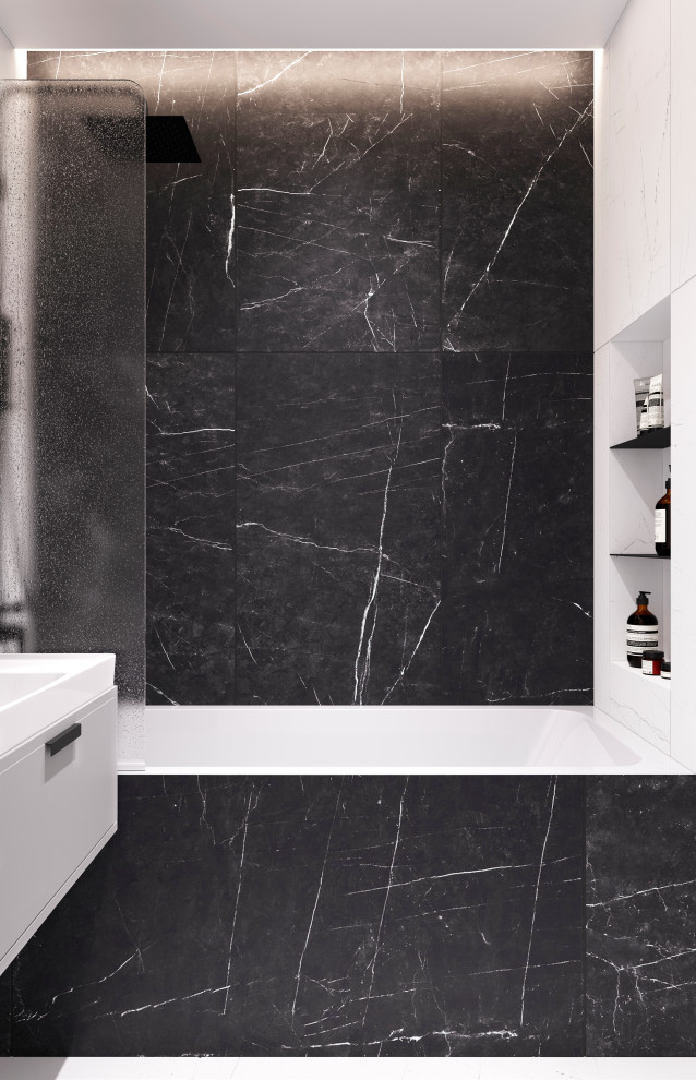 Ванная в черном камне