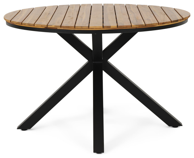 Mellie Outdoor Acacia Wood Circular Dining Table, Teak/Black