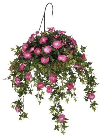 Artificial Pink Morning Glory Hanging Basket