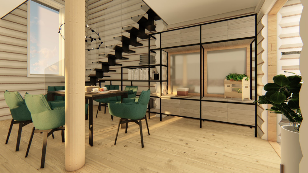 Интерьер двухэтажного коттеджа из оцилиндрованного бревна