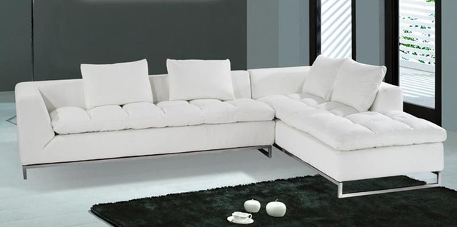 Stylish Leather Sectional with Chaise with Pillows