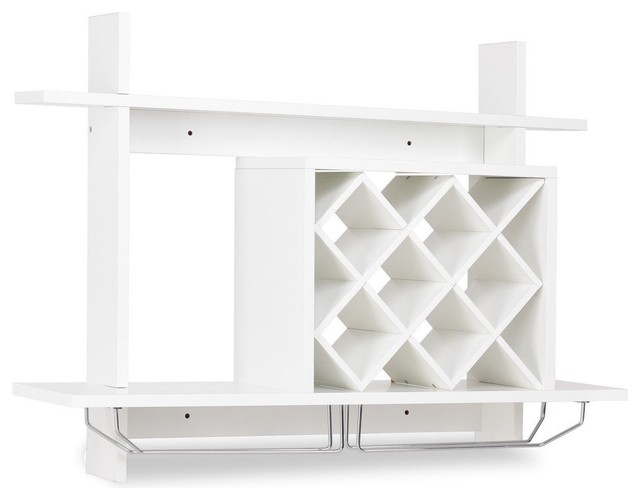 Wall Mount Wine Rack With Glass Holder And Storage Shelf