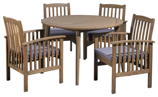 GDF Studio Alma Outdoor 4-Seater 47" Round Acacia Dining Set With Straight Legs