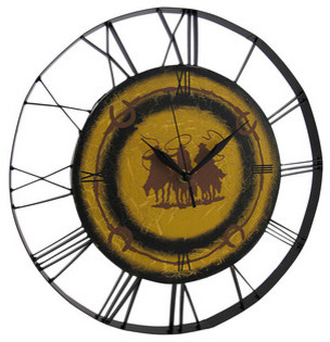 Round Metal Western Cowboy Wall Clock 14 Inch