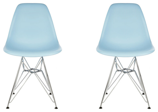 Shell Chair Blue Set of 2 Light Blue Mid Century Modern Dining Shell Chair, Steel Eiffel ...