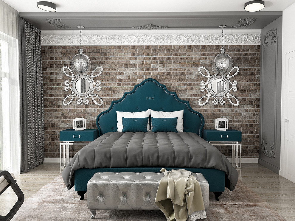 Спальня с кроватью цвета моренго