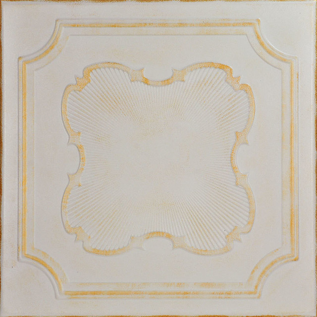 20"x20" Coronado, Styrofoam Ceiling Tile, White Washed Gold
