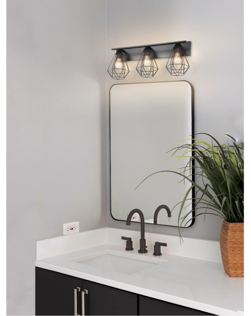 Tarbes 3 Light Bathroom Vanity Light, Matte Black - Industrial ...