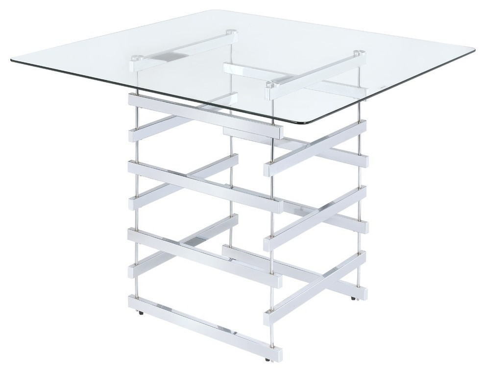 Acme Nadie Counter Height Table, Clear Glass and Chrome