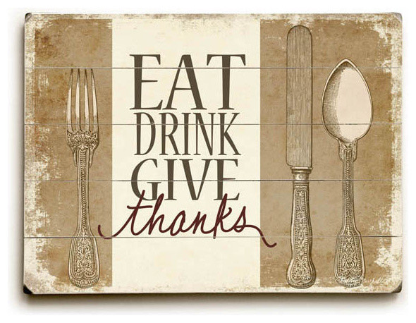 "Eat Drink Give Thanks" Wood Sign, 9"x12", Solid
