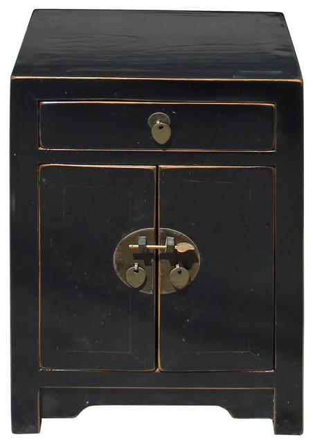 Oriental Distressed Semi Gloss Black Lacquer Side End Table Oriental Distressed Semi Gloss Black Lacquer Side End Table Nightstand Hcs4174 Asian Nightstands And Bedside Tables By Golden Lotus Antiques